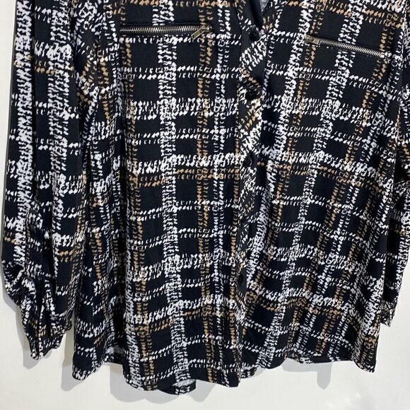 Blue Mood Women's Multicolor Plaid Split Neckline Button Up Shirt Size XL - Picture 4 of 9